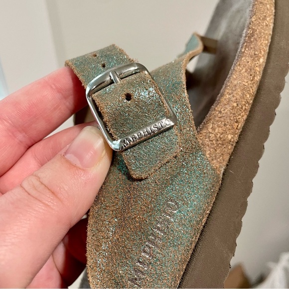 Mephisto Helen Toe Loop Cork Sole Sandal in Turquoise Leather Size 40 - Picture 5 of 7